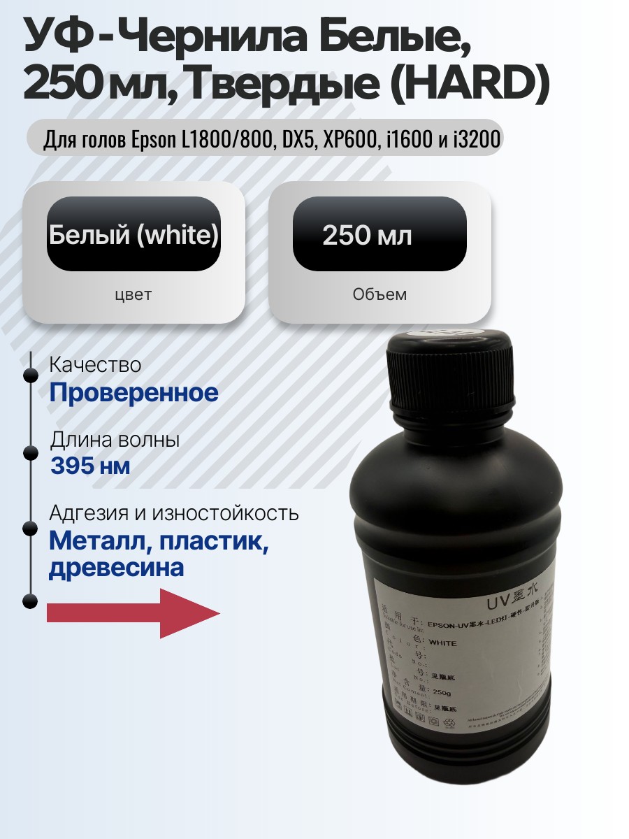 Картинка галерии товара Чернила УФ (Твердые, HARD), 250 мл, цвет белый