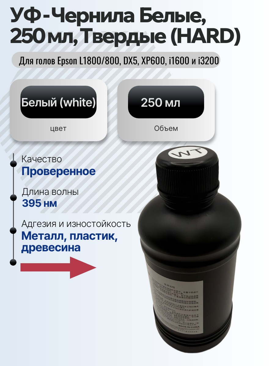 Картинка галерии товара Чернила УФ (Твердые, HARD), 250 мл, цвет белый